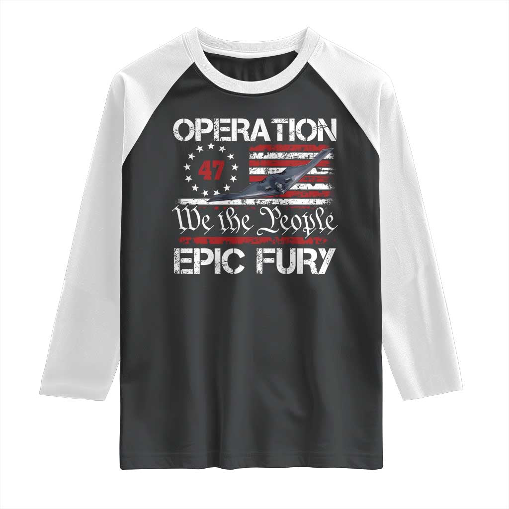 Operation Epic Fury Raglan Shirt Military Bomber Stealth Jet Vintage American Flag