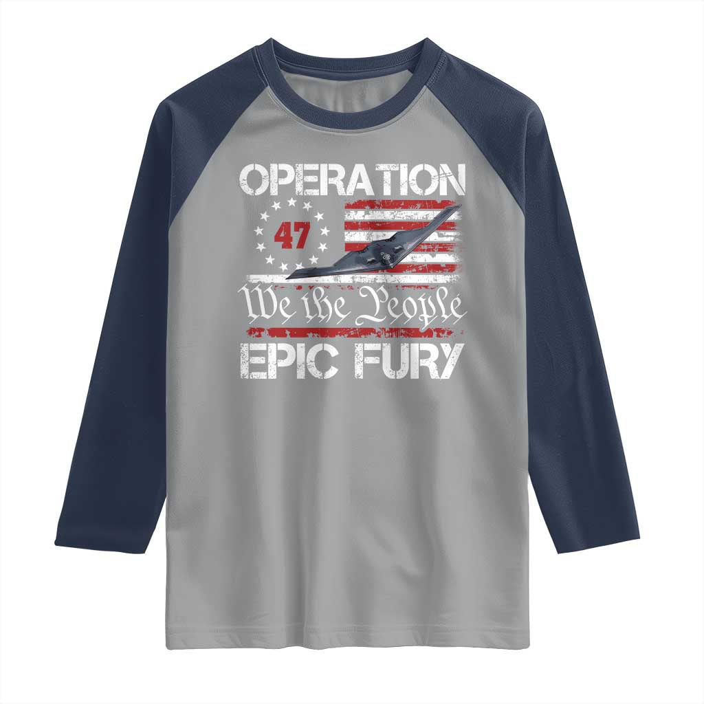 Operation Epic Fury Raglan Shirt Military Bomber Stealth Jet Vintage American Flag