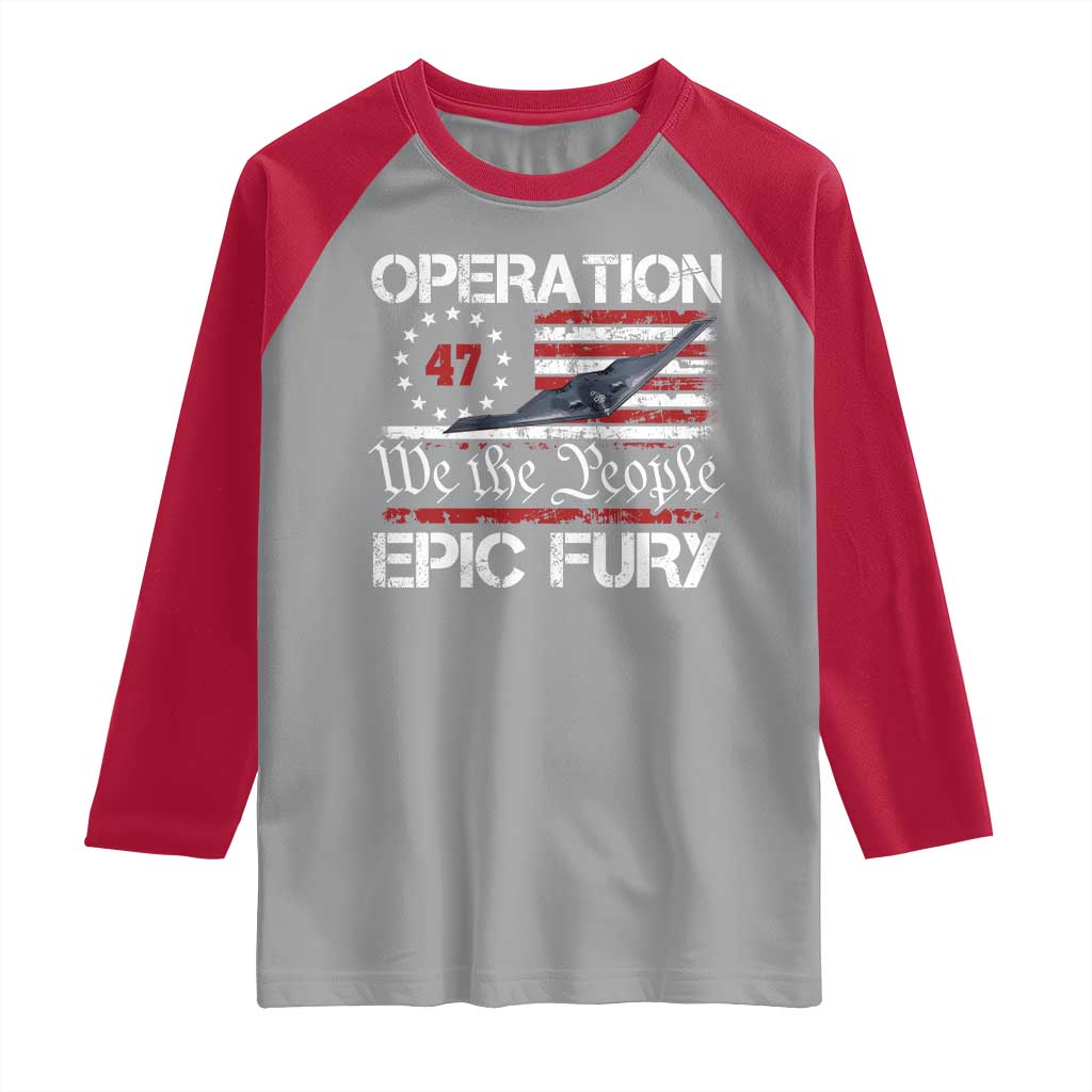 Operation Epic Fury Raglan Shirt Military Bomber Stealth Jet Vintage American Flag