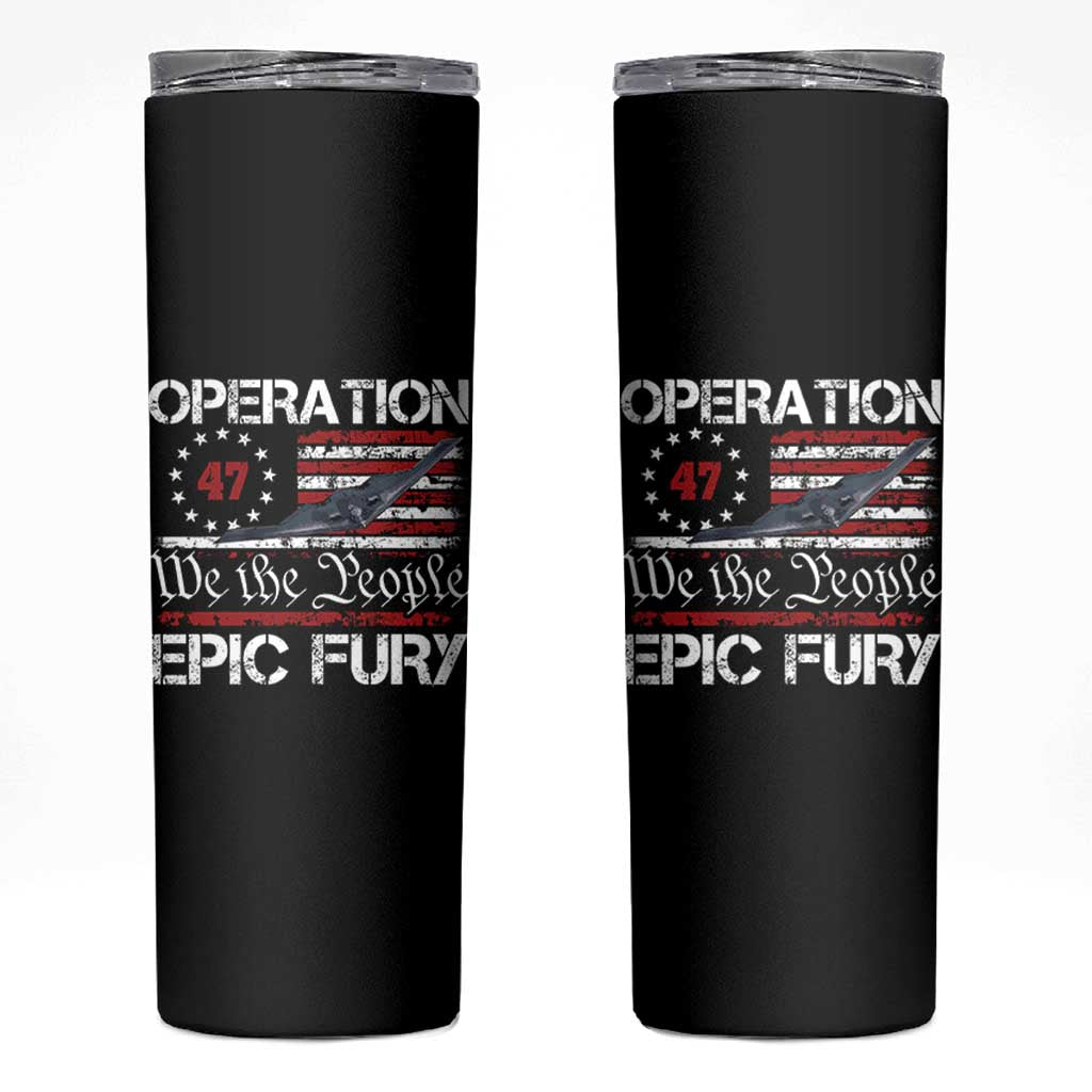 Operation Epic Fury Skinny Tumbler Military Bomber Stealth Jet Vintage American Flag