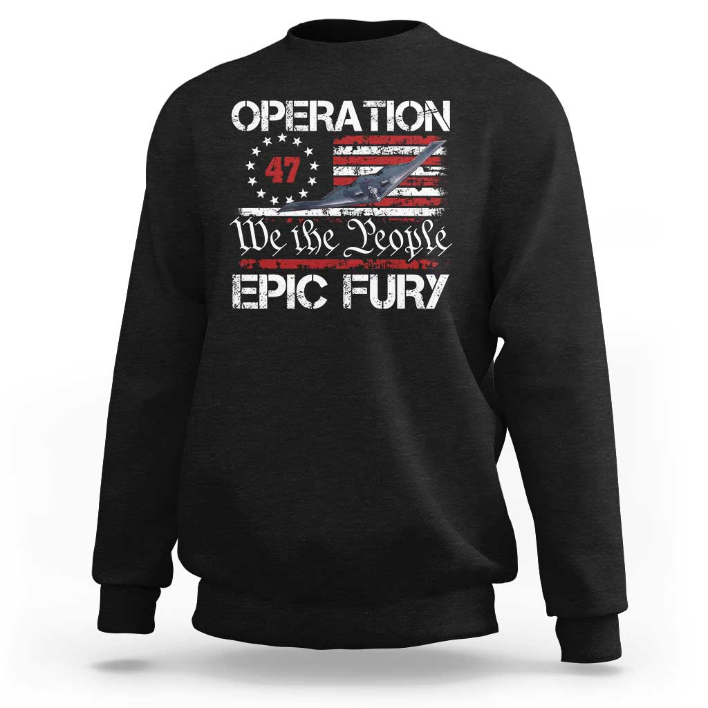 Operation Epic Fury Sweatshirt Military Bomber Stealth Jet Vintage American Flag