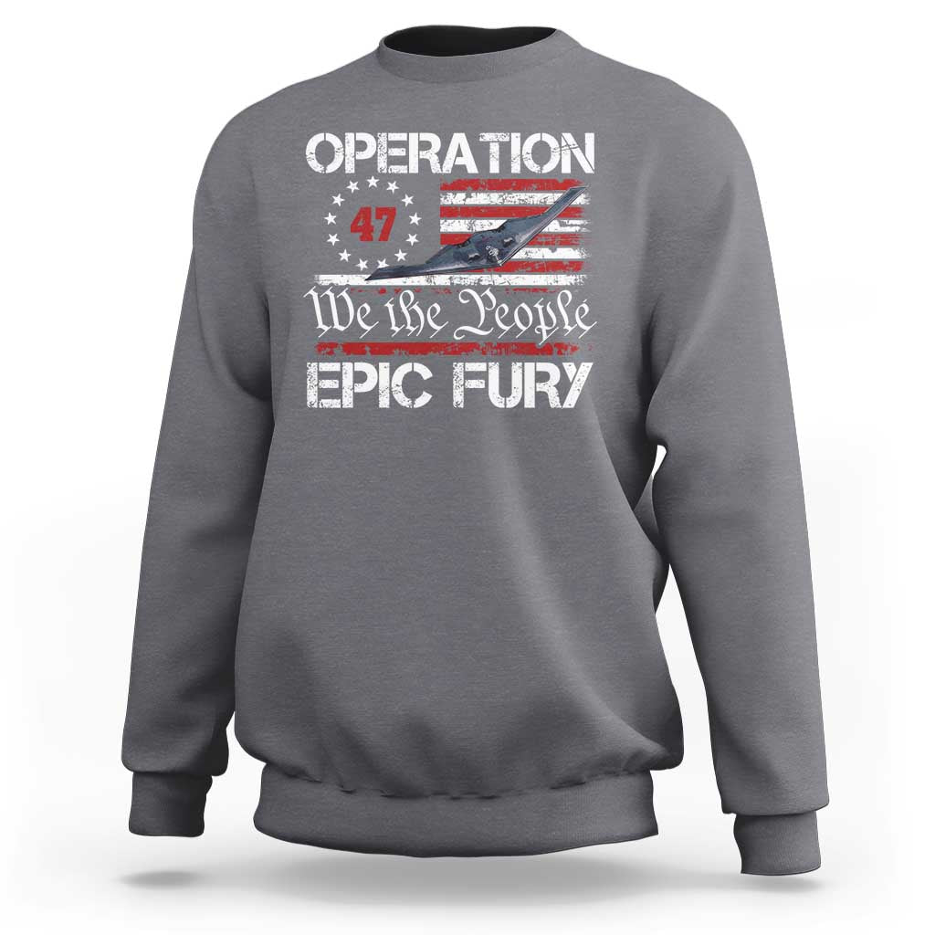 Operation Epic Fury Sweatshirt Military Bomber Stealth Jet Vintage American Flag