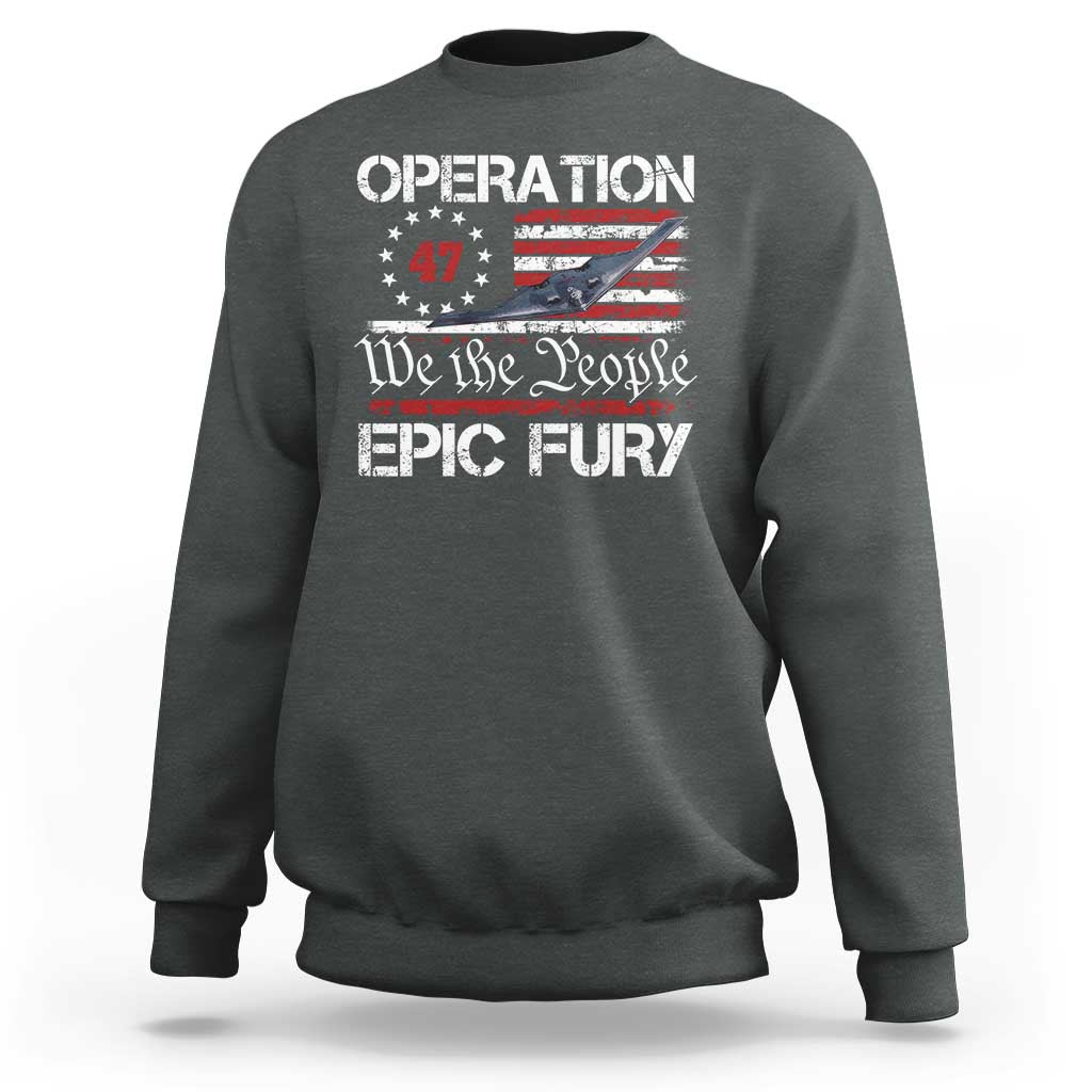 Operation Epic Fury Sweatshirt Military Bomber Stealth Jet Vintage American Flag