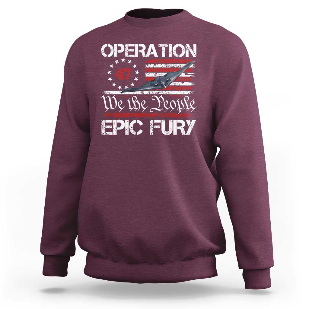Operation Epic Fury Sweatshirt Military Bomber Stealth Jet Vintage American Flag