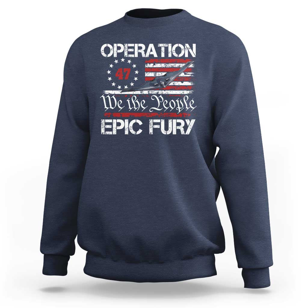 Operation Epic Fury Sweatshirt Military Bomber Stealth Jet Vintage American Flag