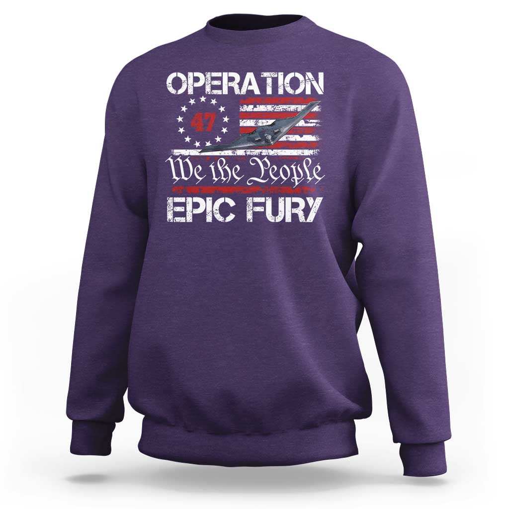Operation Epic Fury Sweatshirt Military Bomber Stealth Jet Vintage American Flag
