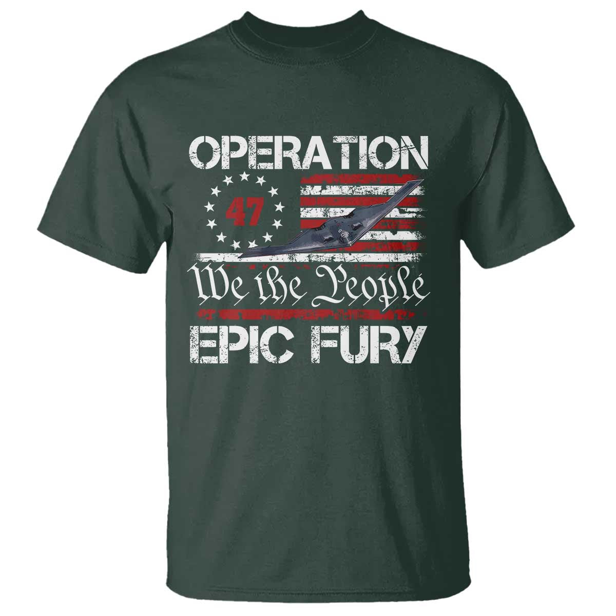 Operation Epic Fury T Shirt Military Bomber Stealth Jet Vintage American Flag