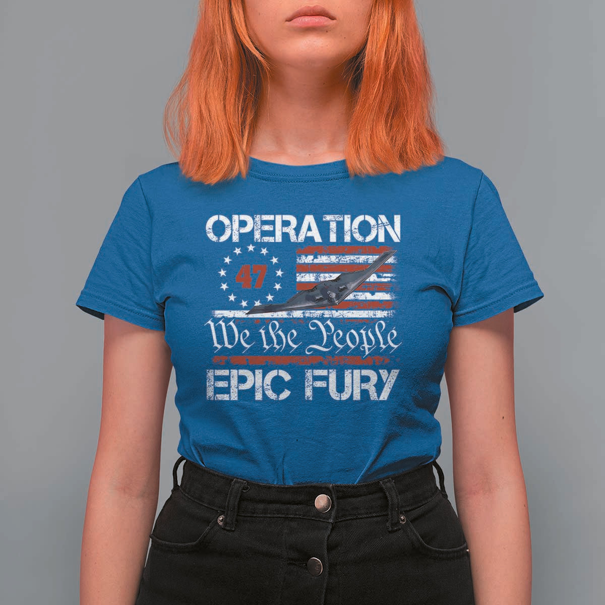 Operation Epic Fury T Shirt For Women Military Bomber Stealth Jet Vintage American Flag