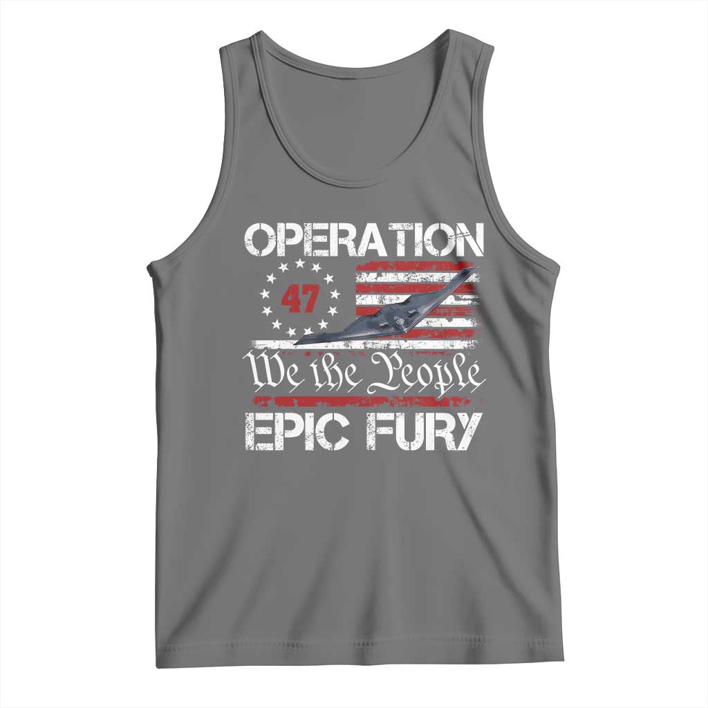 Operation Epic Fury Tank Top Military Bomber Stealth Jet Vintage American Flag