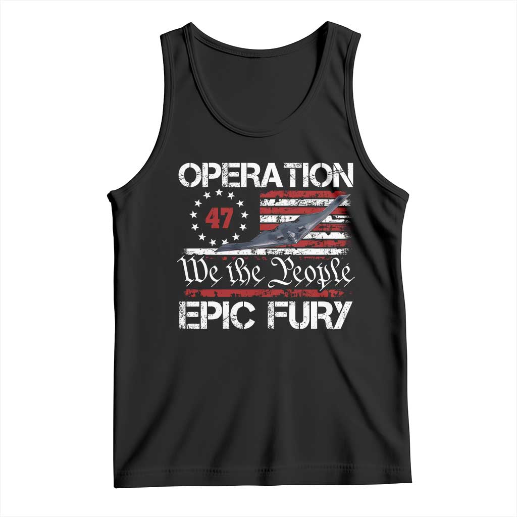 Operation Epic Fury Tank Top Military Bomber Stealth Jet Vintage American Flag