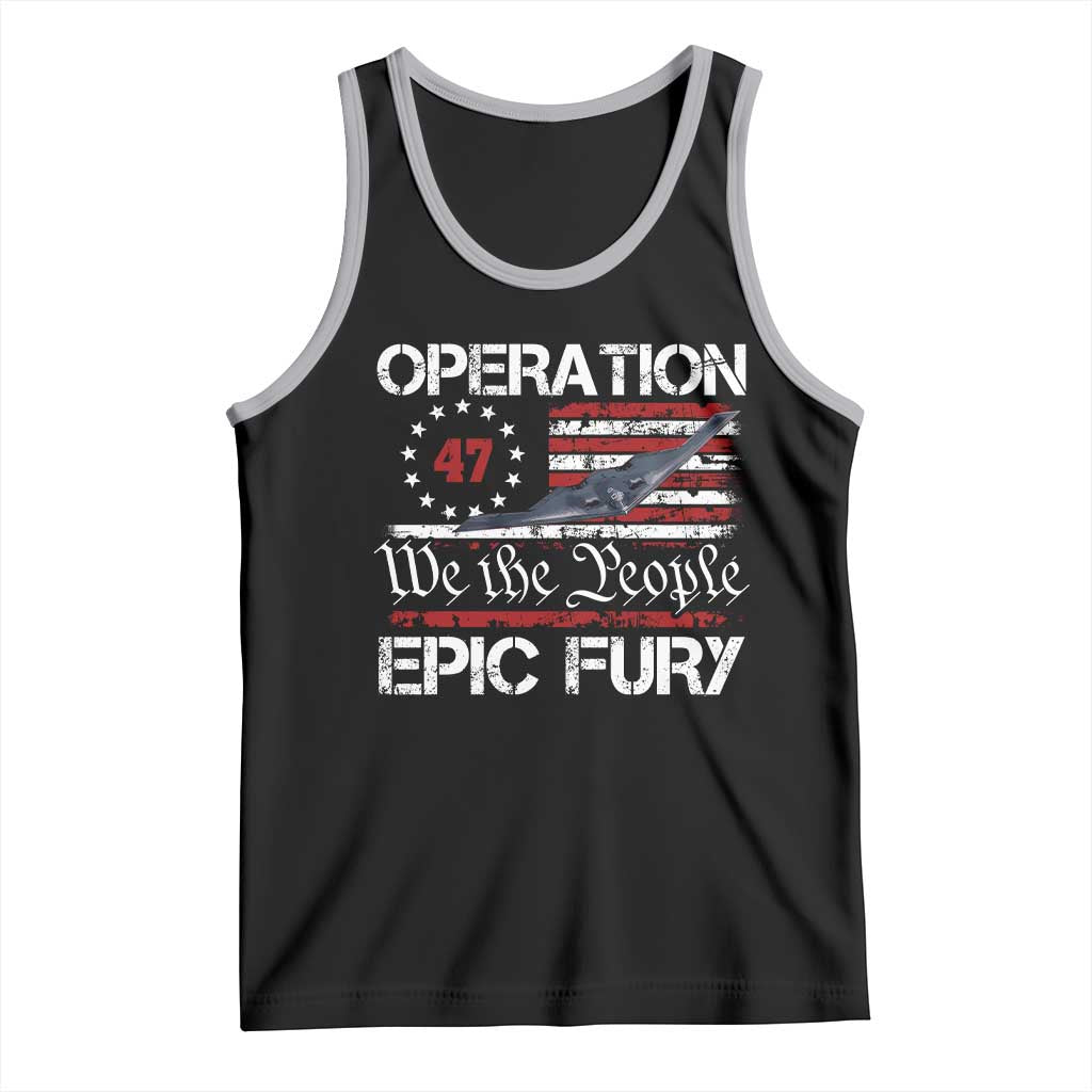 Operation Epic Fury Tank Top Military Bomber Stealth Jet Vintage American Flag
