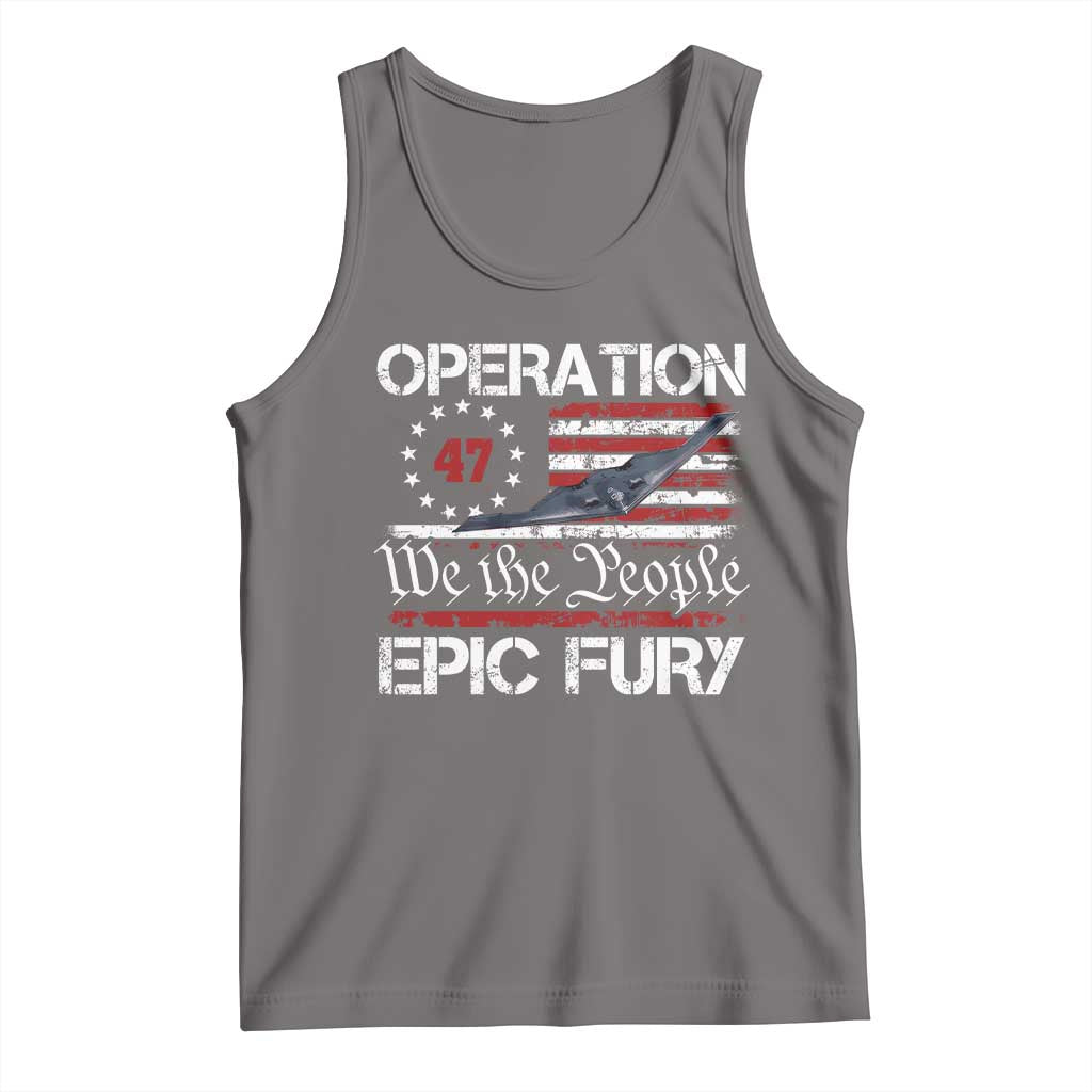 Operation Epic Fury Tank Top Military Bomber Stealth Jet Vintage American Flag