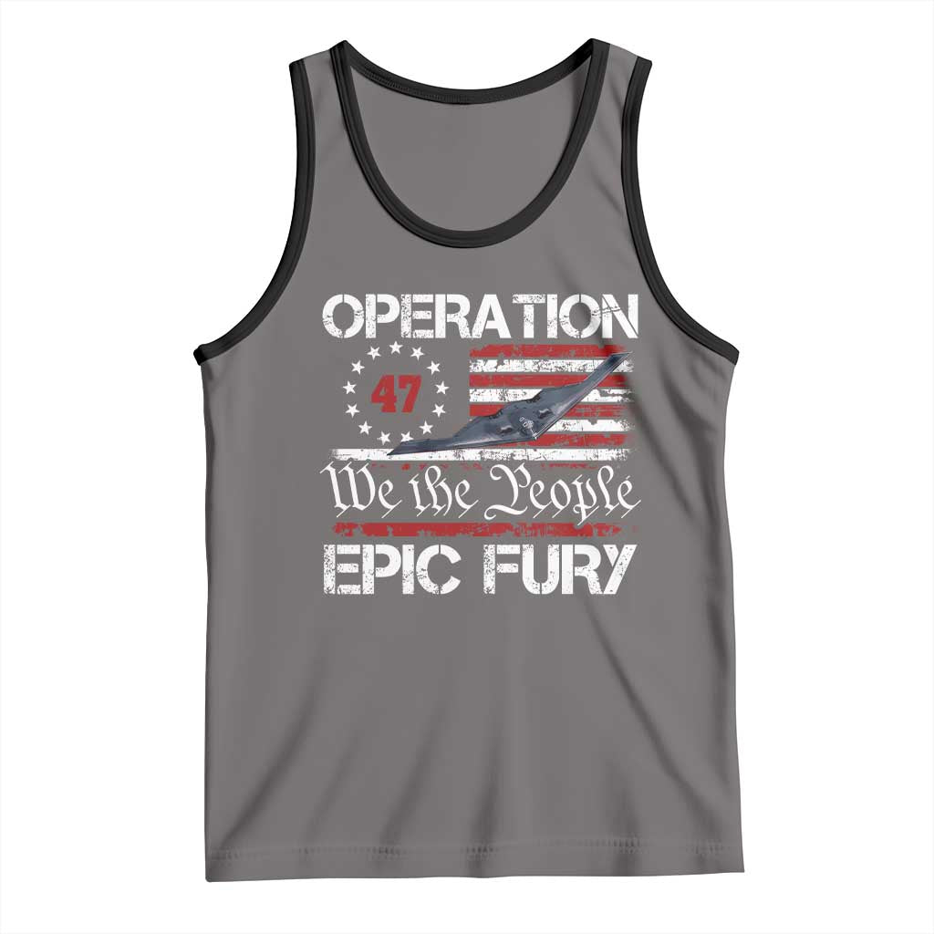 Operation Epic Fury Tank Top Military Bomber Stealth Jet Vintage American Flag