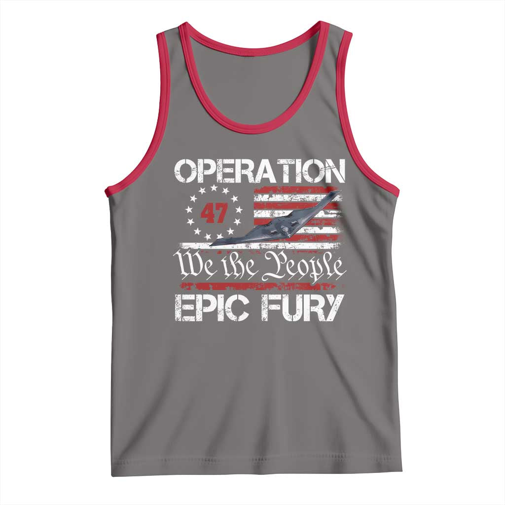 Operation Epic Fury Tank Top Military Bomber Stealth Jet Vintage American Flag