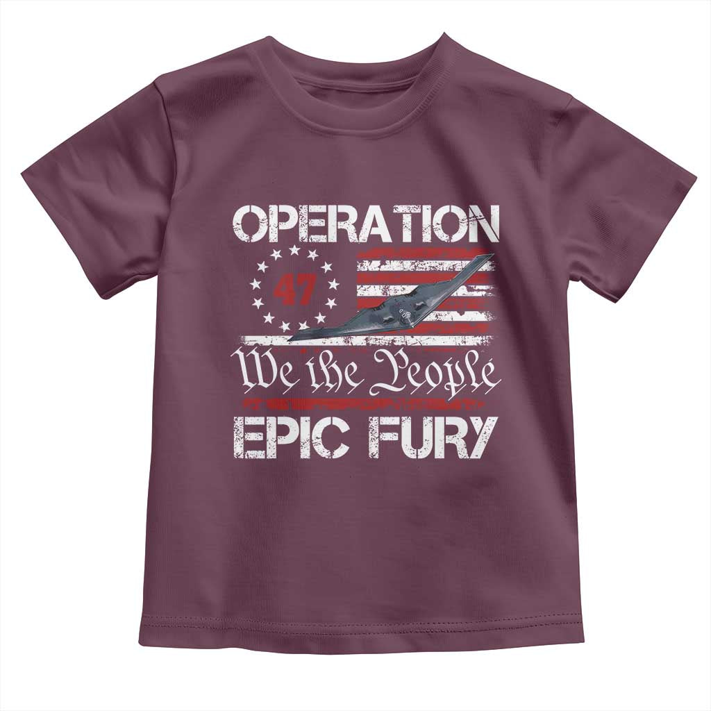 Operation Epic Fury Toddler T Shirt Military Bomber Stealth Jet Vintage American Flag