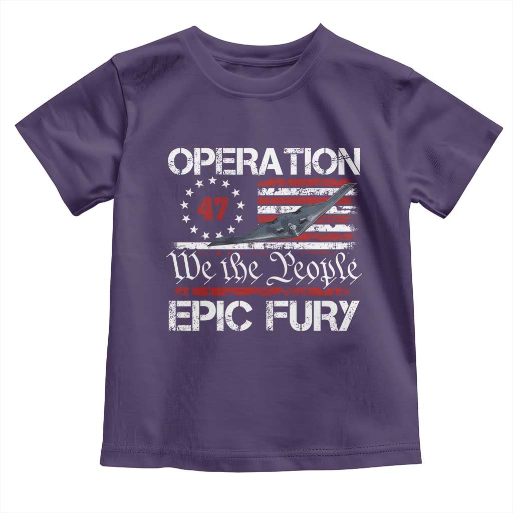 Operation Epic Fury Toddler T Shirt Military Bomber Stealth Jet Vintage American Flag