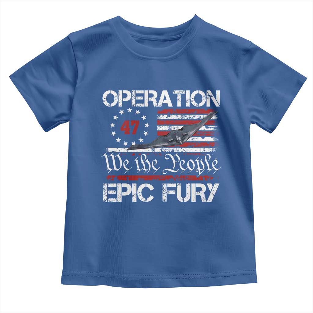 Operation Epic Fury Toddler T Shirt Military Bomber Stealth Jet Vintage American Flag