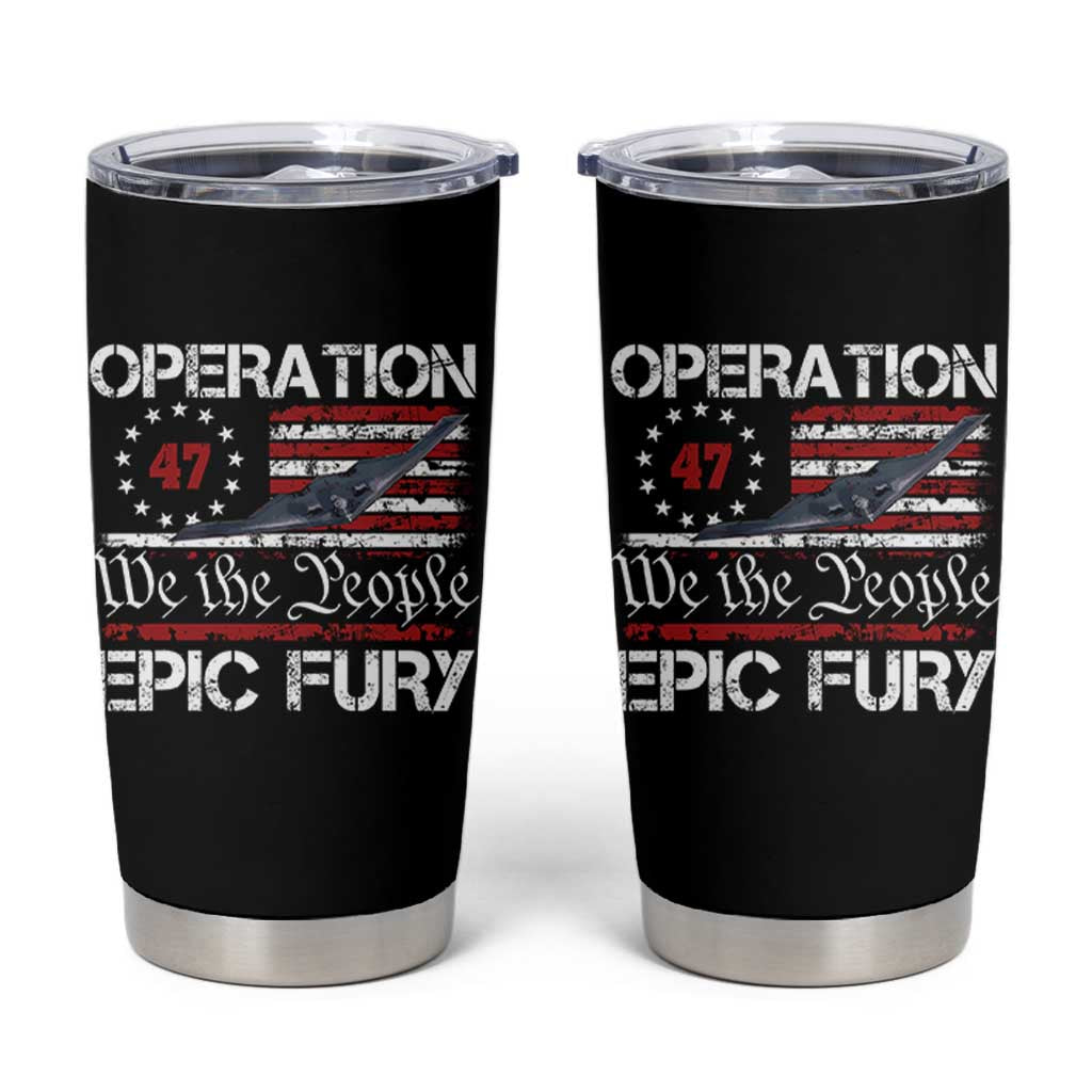 Operation Epic Fury Tumbler Cup Military Bomber Stealth Jet Vintage American Flag