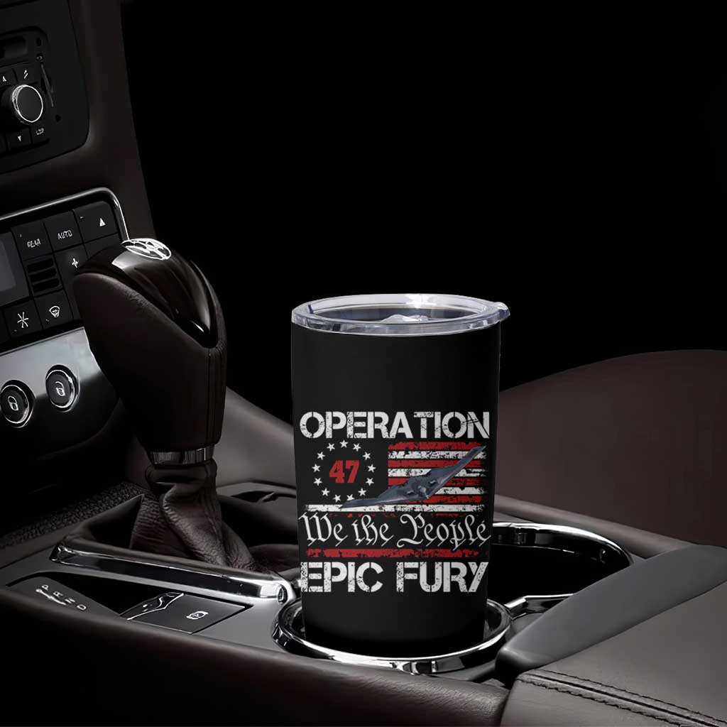 Operation Epic Fury Tumbler Cup Military Bomber Stealth Jet Vintage American Flag