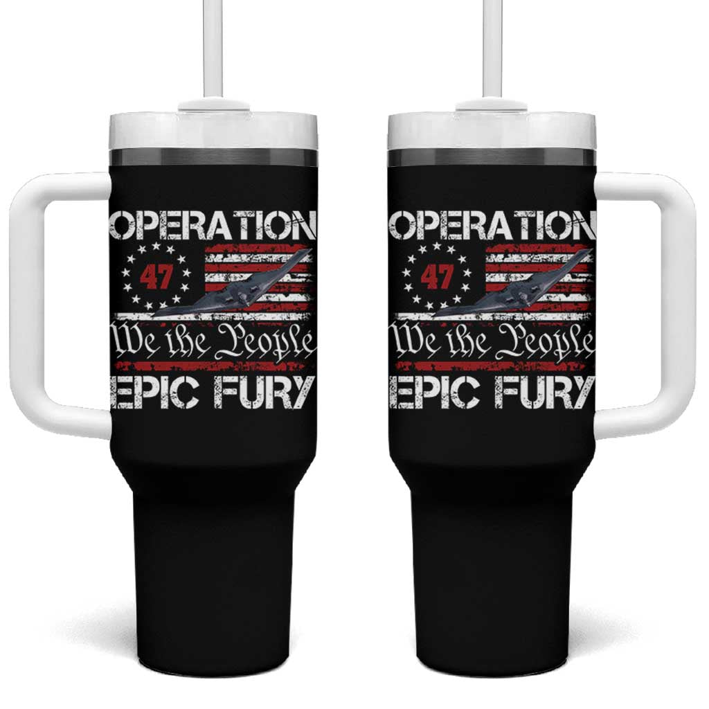 Operation Epic Fury Tumbler With Handle Military Bomber Stealth Jet Vintage American Flag