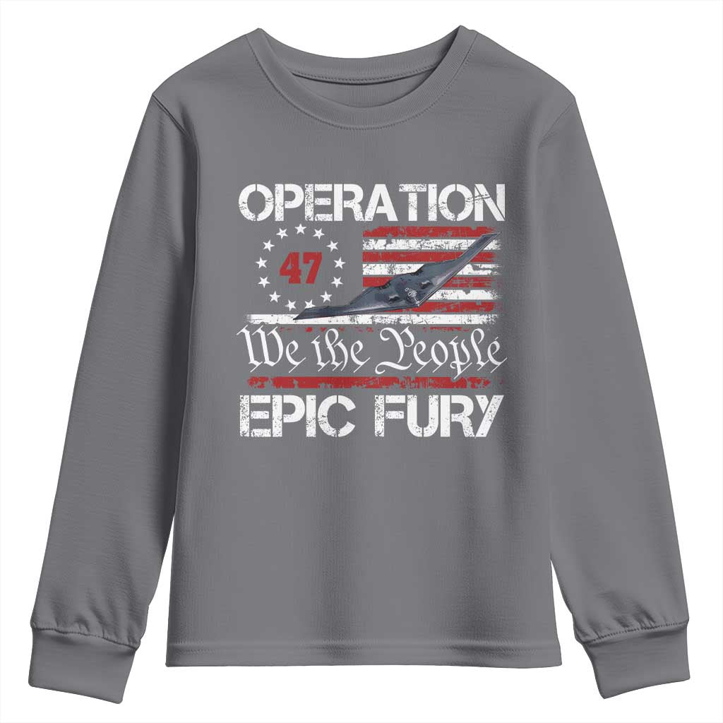 Operation Epic Fury Youth Sweatshirt Military Bomber Stealth Jet Vintage American Flag