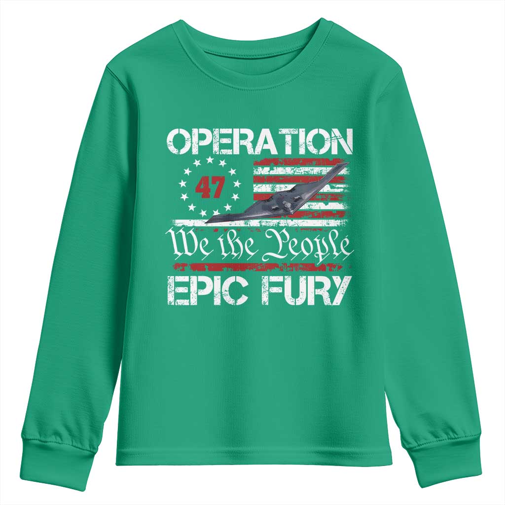 Operation Epic Fury Youth Sweatshirt Military Bomber Stealth Jet Vintage American Flag