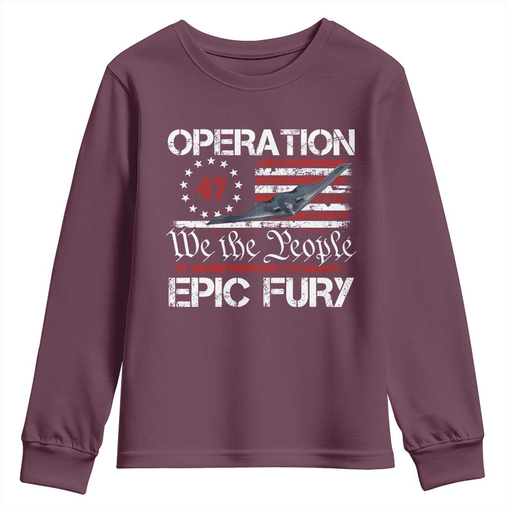Operation Epic Fury Youth Sweatshirt Military Bomber Stealth Jet Vintage American Flag