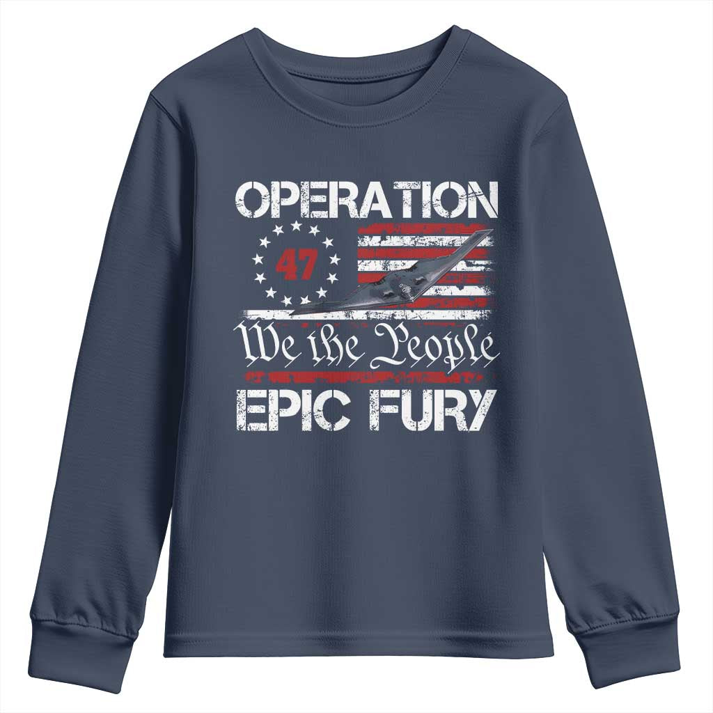 Operation Epic Fury Youth Sweatshirt Military Bomber Stealth Jet Vintage American Flag