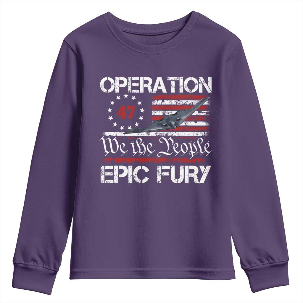 Operation Epic Fury Youth Sweatshirt Military Bomber Stealth Jet Vintage American Flag