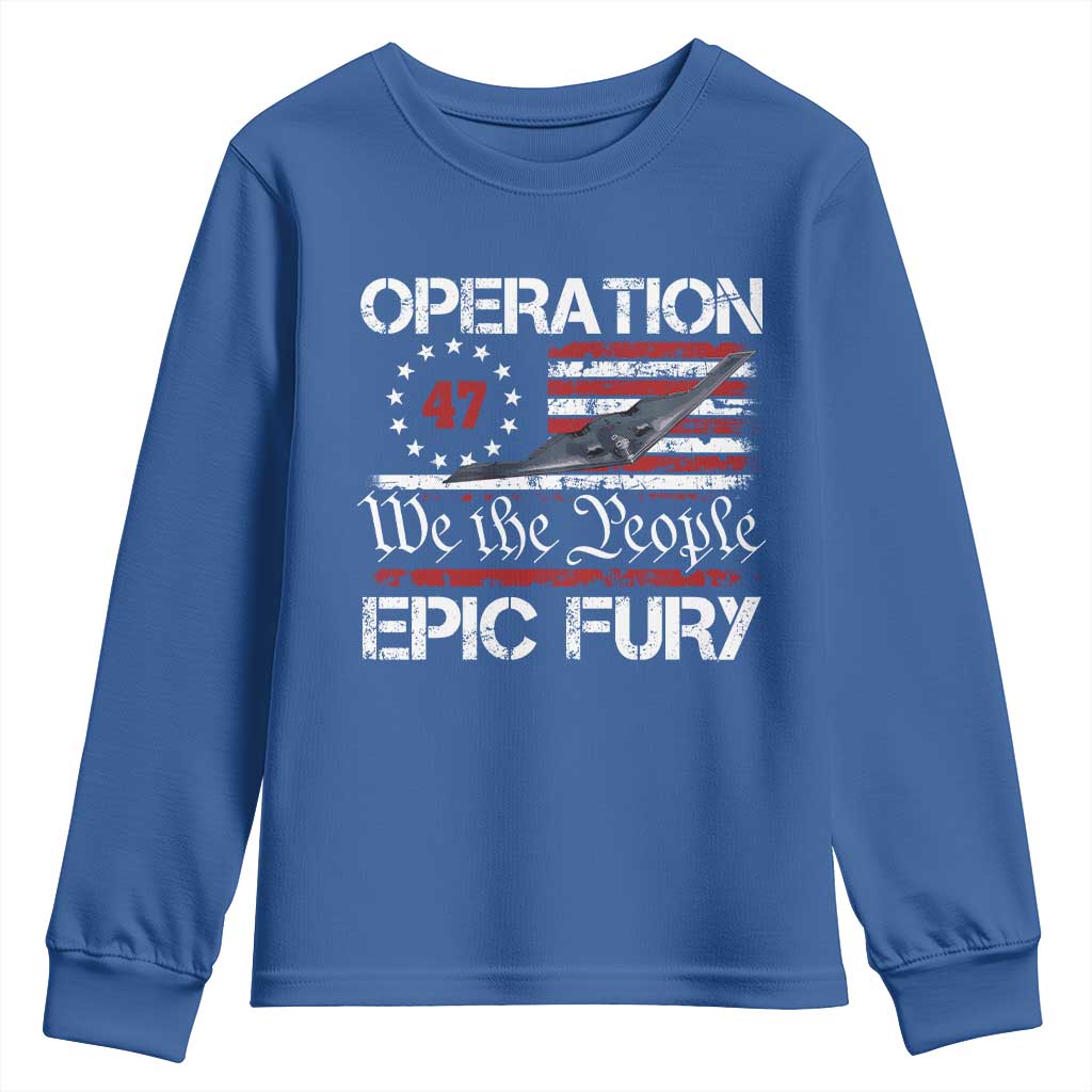 Operation Epic Fury Youth Sweatshirt Military Bomber Stealth Jet Vintage American Flag