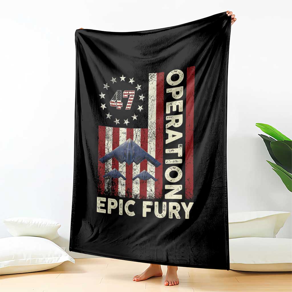 Operation Epic Fury Throw Blanket Military Tactical Warfare Stealth Jet American Flag