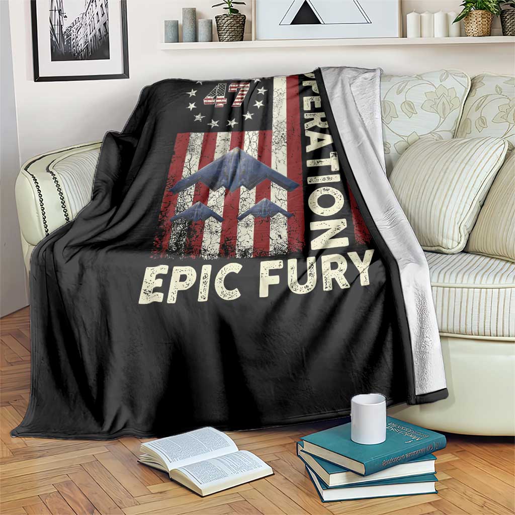 Operation Epic Fury Throw Blanket Military Tactical Warfare Stealth Jet American Flag