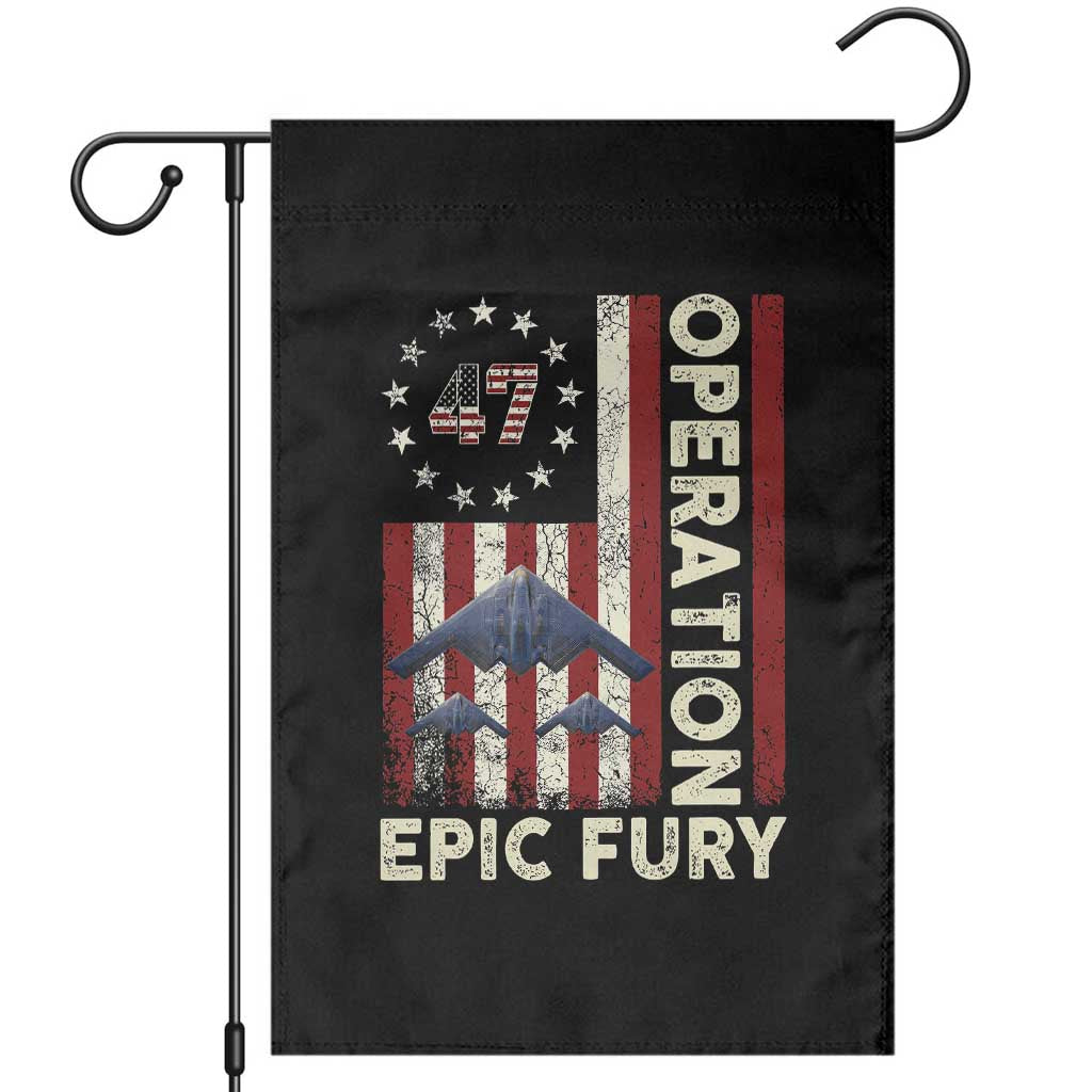 Operation Epic Fury Garden Flag Military Tactical Warfare Stealth Jet American Flag