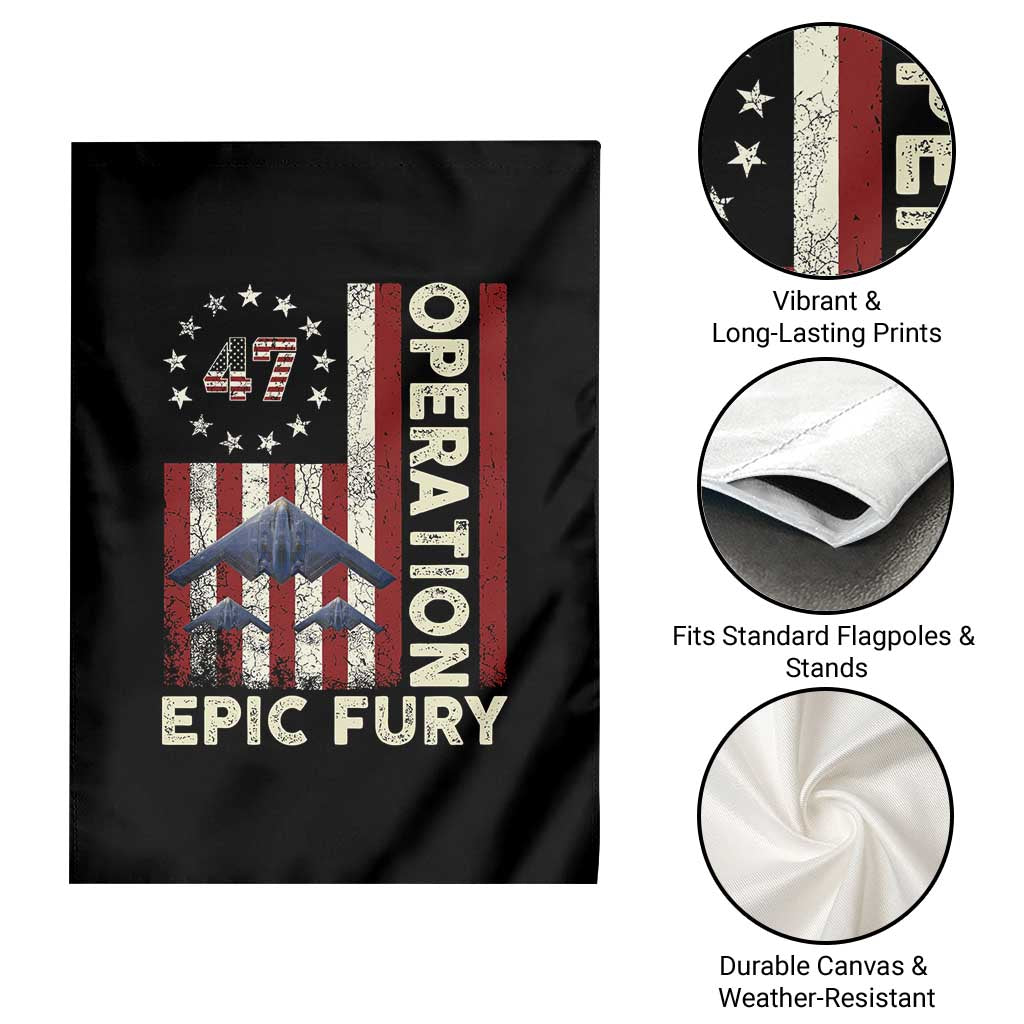 Operation Epic Fury Garden Flag Military Tactical Warfare Stealth Jet American Flag