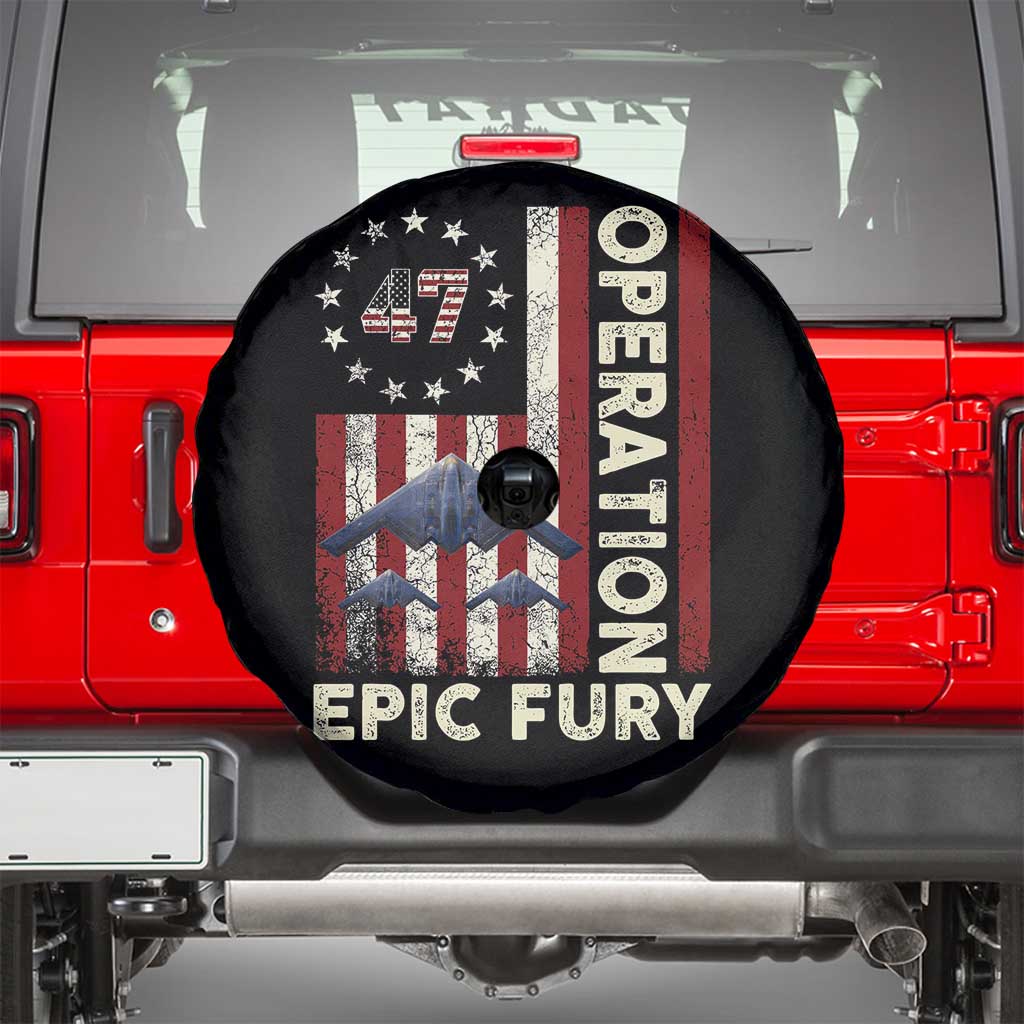 Operation Epic Fury Spare Tire Cover Military Tactical Warfare Stealth Jet American Flag