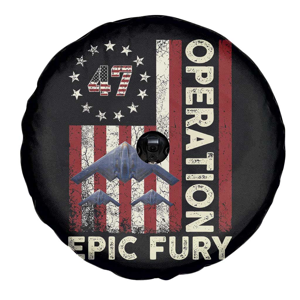 Operation Epic Fury Spare Tire Cover Military Tactical Warfare Stealth Jet American Flag