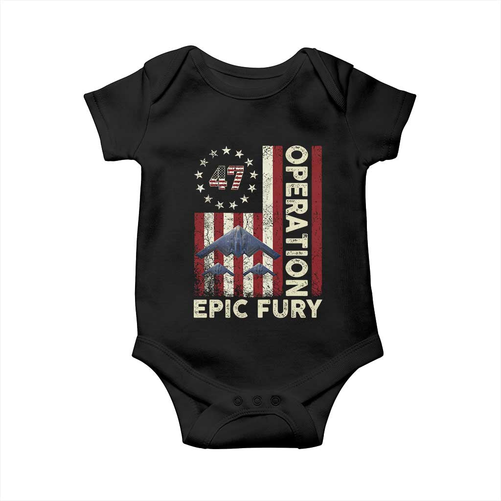 Operation Epic Fury Baby Onesie Military Tactical Warfare Stealth Jet American Flag
