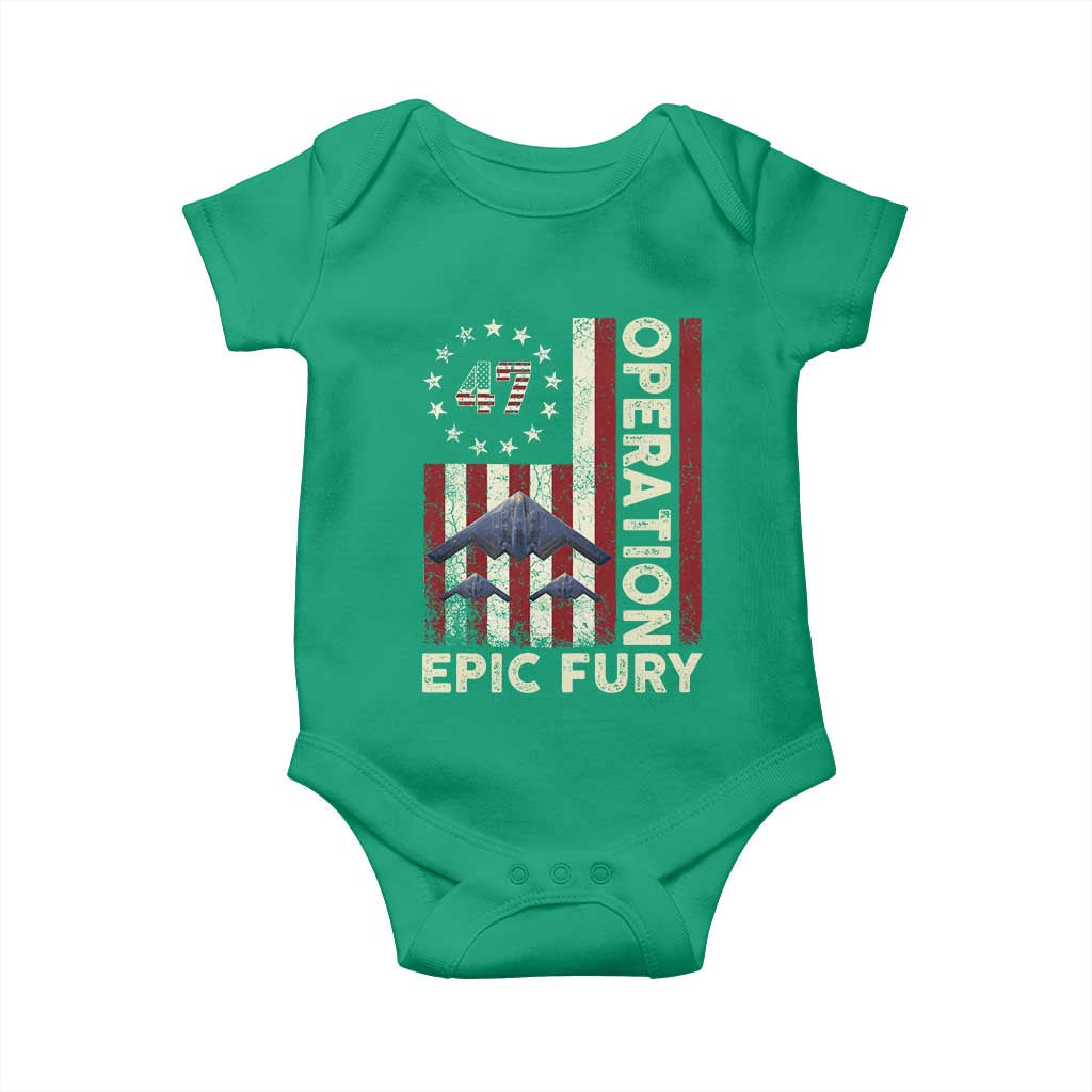 Operation Epic Fury Baby Onesie Military Tactical Warfare Stealth Jet American Flag