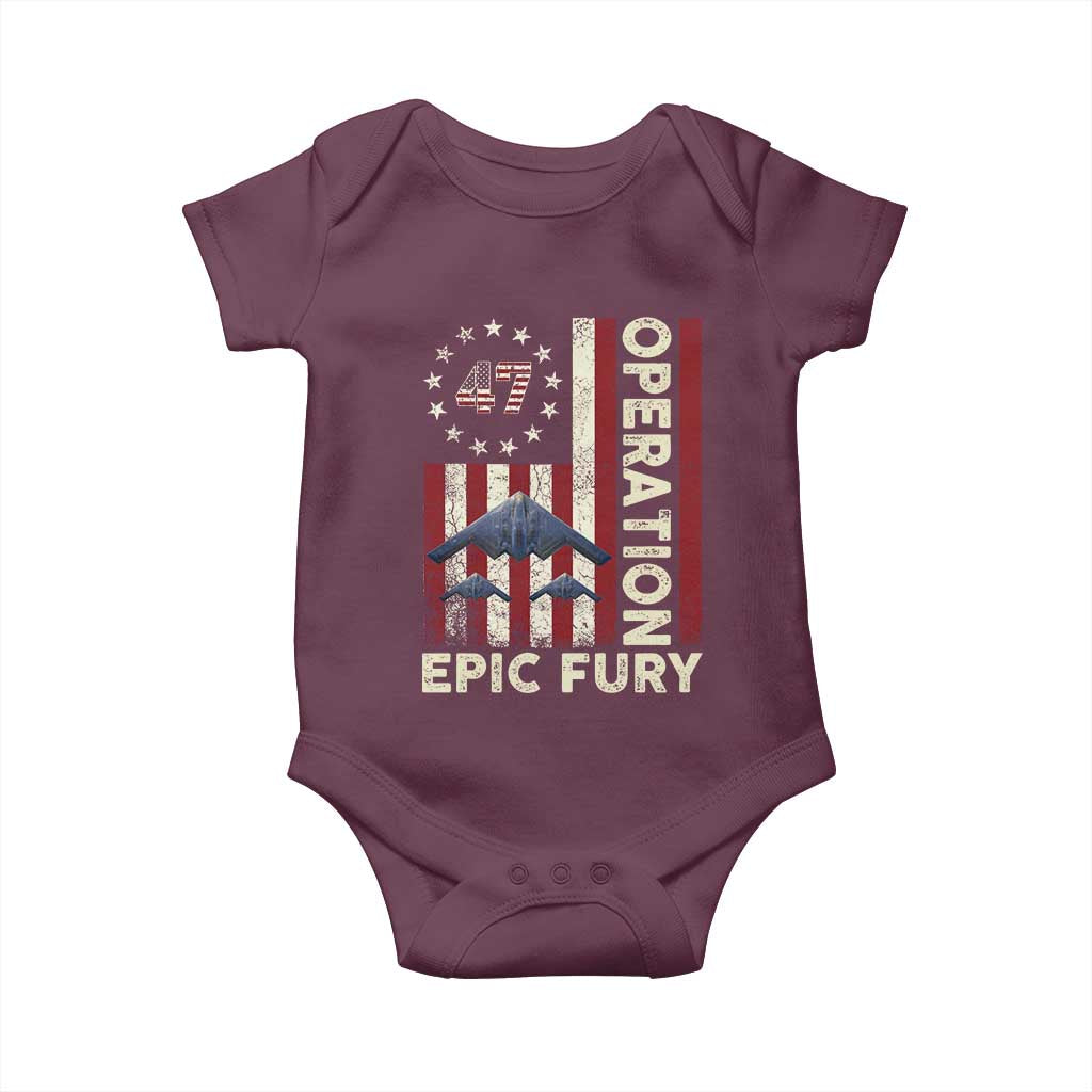 Operation Epic Fury Baby Onesie Military Tactical Warfare Stealth Jet American Flag