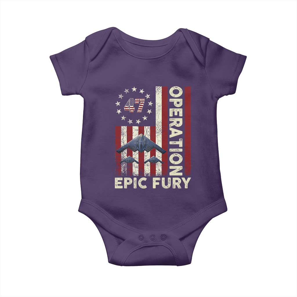 Operation Epic Fury Baby Onesie Military Tactical Warfare Stealth Jet American Flag