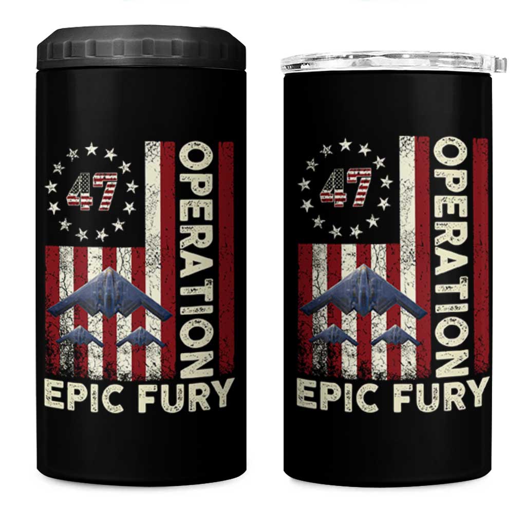 Operation Epic Fury 4 in 1 Can Cooler Tumbler Military Tactical Warfare Stealth Jet American Flag