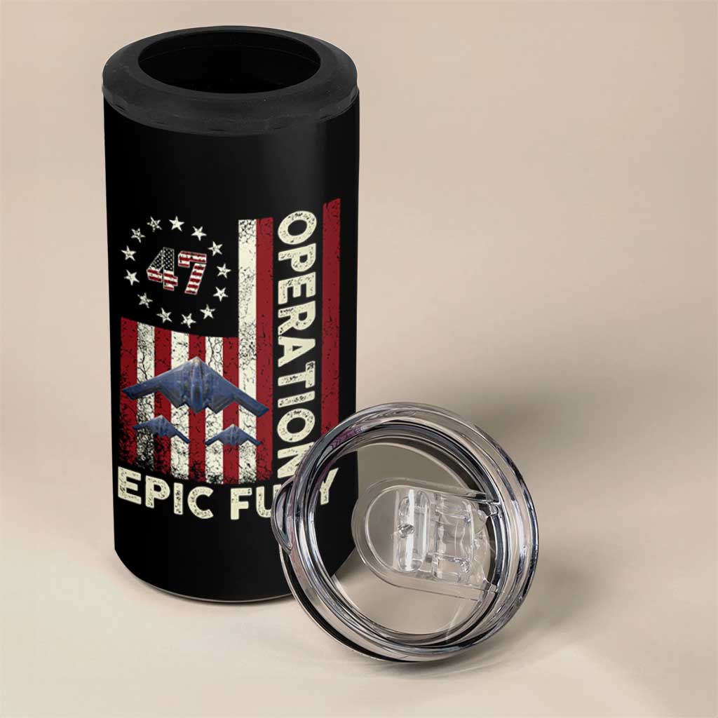Operation Epic Fury 4 in 1 Can Cooler Tumbler Military Tactical Warfare Stealth Jet American Flag
