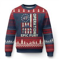 Operation Epic Fury Ugly Christmas Sweater Military Tactical Warfare Stealth Jet American Flag