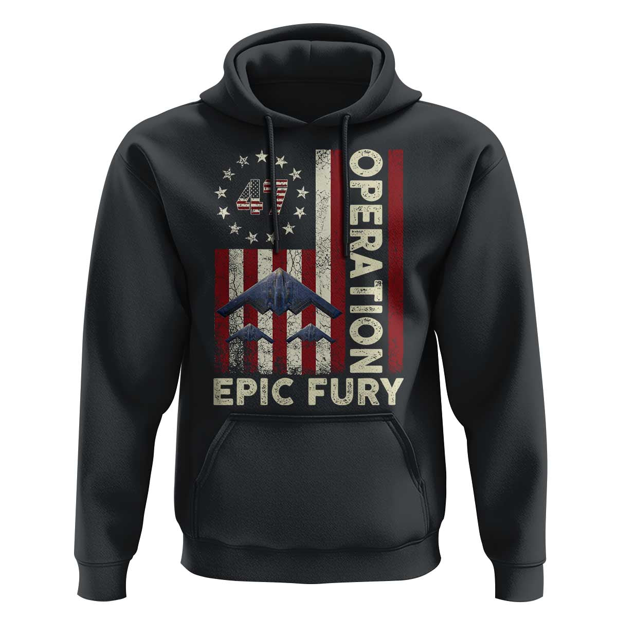 Operation Epic Fury Hoodie Military Tactical Warfare Stealth Jet American Flag