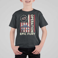 Operation Epic Fury T Shirt For Kid Military Tactical Warfare Stealth Jet American Flag
