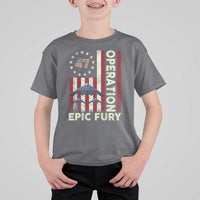 Operation Epic Fury T Shirt For Kid Military Tactical Warfare Stealth Jet American Flag