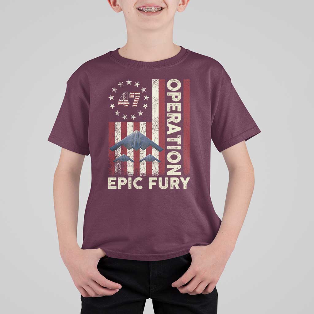 Operation Epic Fury T Shirt For Kid Military Tactical Warfare Stealth Jet American Flag