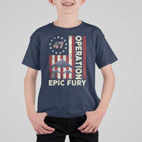 Operation Epic Fury T Shirt For Kid Military Tactical Warfare Stealth Jet American Flag