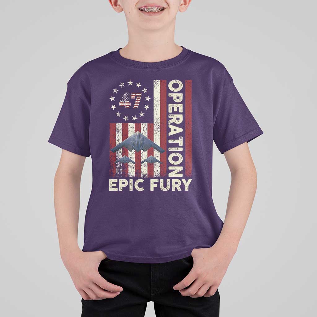 Operation Epic Fury T Shirt For Kid Military Tactical Warfare Stealth Jet American Flag