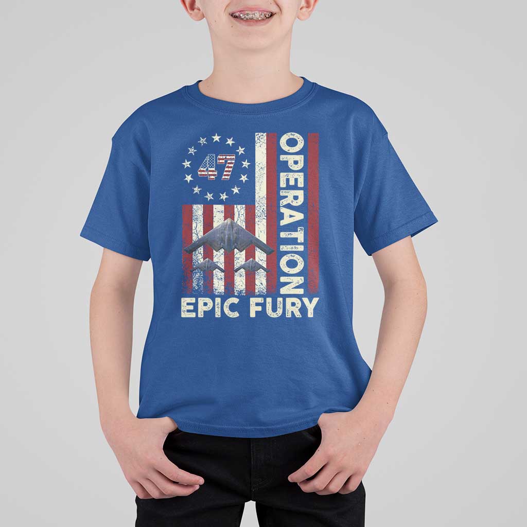 Operation Epic Fury T Shirt For Kid Military Tactical Warfare Stealth Jet American Flag
